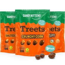 Candy Kittens Introduces - Treets, 3-in-1 Variety Pack - Crunchy Corn, Rice Crispy & Salted Peanuts, Plant-Based Vegan Chocolate, Ideal for Sweet Ham