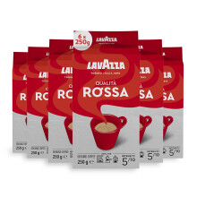 Lavazza, Qualità Rossa, Ground Coffee, 6 x 250 g, Ideal for Moka Pots, with Aromatic Notes of Chocolate and Dried Fruits, Arabica and Robusta