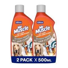 Mr Muscle Pet Hair Drain Unblocker Liquid (2 x 500ml), Sink & Drain Cleaner, Strong & Fast Acting Heavy Duty Formula, Dissolves & Removes Pet Hair, W