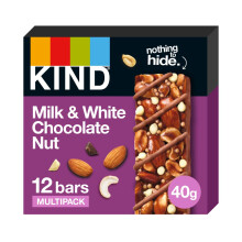 KIND Bars, Milk Chocolate and White Chocolate Nut, Gluten Free Snack Bars, No Artificial Colours, Flavours or Preservatives, Multipack 12 x 40g