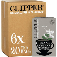 Clipper Organic Liquorice Tea Bags | 120 Infusion Liquorice Root Teabag Sachets (6 x Boxes of 20) | Bulk Buy for Home & Catering | Caffeine-Free Herb