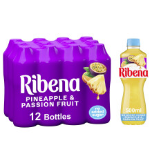 Ribena Pineapple and Passion Fruit Juice Drink No Added Sugar 500ml Multipack of 12 | Real Fruit | Rich in Vitamin C