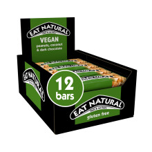Eat Natural Vegan Fruit & Nut Bars - Peanuts, Coconut & Dark Chocolate with Apricots - Plant Based, Gluten Free Snacks - Bulk Multipack 12 x 40g