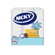 Nicky Elite Coconut Fresh Toilet Tissue - 45 Rolls of White Toilet Paper, 168 Sheets per Roll, 3-Ply, Exotic Coconut Scent