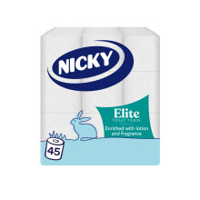 Nicky Elite Scented Toilet Tissue - 45 Rolls of White Toilet Paper, 168 Sheets per Roll, 3-ply, Talc Scent, Softness to The Skin