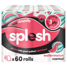 Splesh by Cusheen Toilet Roll 60 Rolls - Watermelon Scent Bulk Family Pack | Soft 3 Ply Quilted Bathroom Tissue Loo Rolls | Eco-Friendly, Sustainable
