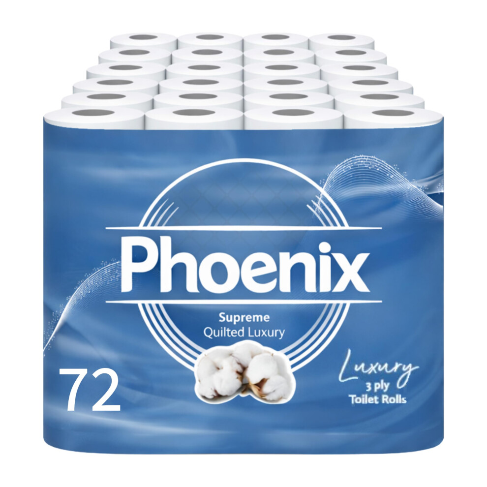 Phoenix Toilet Rolls – 72 Pack | 3 Ply Supreme Unscented Toilet Paper | Bulk Buy, Soft, Quilted, Sustainably Sourced, Eco- Friendly Luxury Bathroom