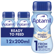 Aptamil 1 First Infant Baby Milk Liquid Formula, Ready to Feed, From Birth, 200 ml, Pack of 12