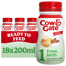 Cow & Gate 1 First Infant Baby Milk Ready to Use Liquid Formula, from Birth, 200