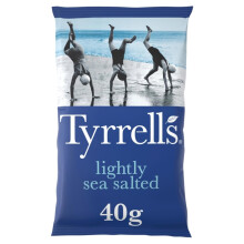 Tyrrells Crisps LIGHTLY SEA SALTED 40g (Multipack BOX of 24 Bags) - Hand-cooked & spun for an exquisite fresh taste. No artificial flavour, colours o