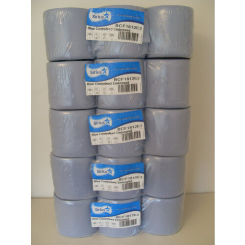 30 Eco Centrefeed Rolls 2ply Blue Embossed 400 sheets per roll 5 X 6 PACKS