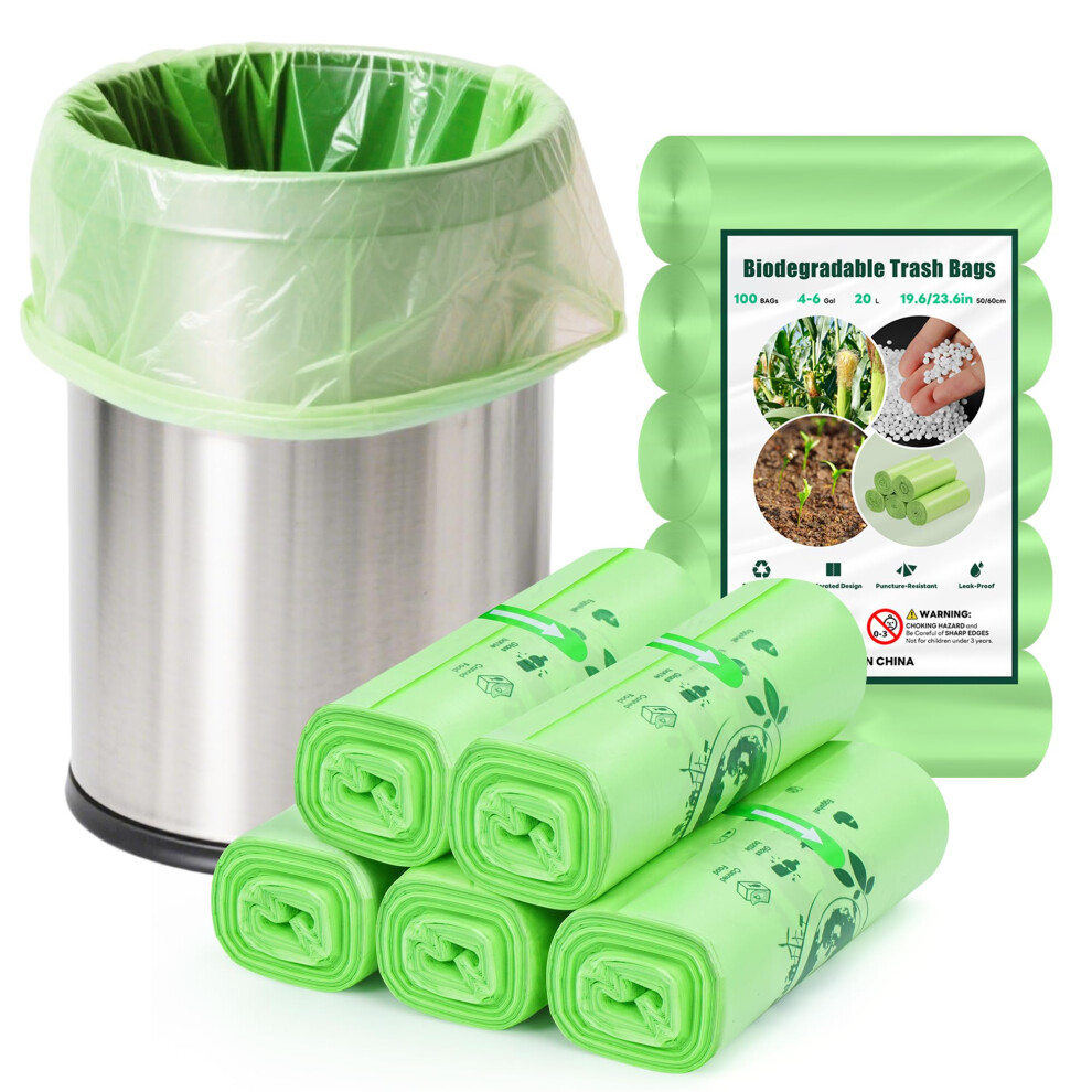 Yawahome Food Waste Bags 20L Biodegradable Bin Liners - 100 Count Recycle 4-6 Gallon Garbage Bag, Thick Compostable Bag For Household Trash Bags In Kitchen, H