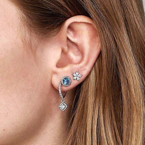 Pandora Sparkling Snowflake Silver Stud Earrings 299239C01, Includes Original Box 1