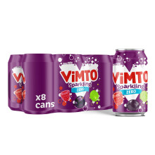 Vimto Zero Carbonated Fruit Drink – 6 330 ml Cans – Mixed Fruit Sparkling Beverage, High-Caffeine, Zero Sugar & Vegetarian-Friendly