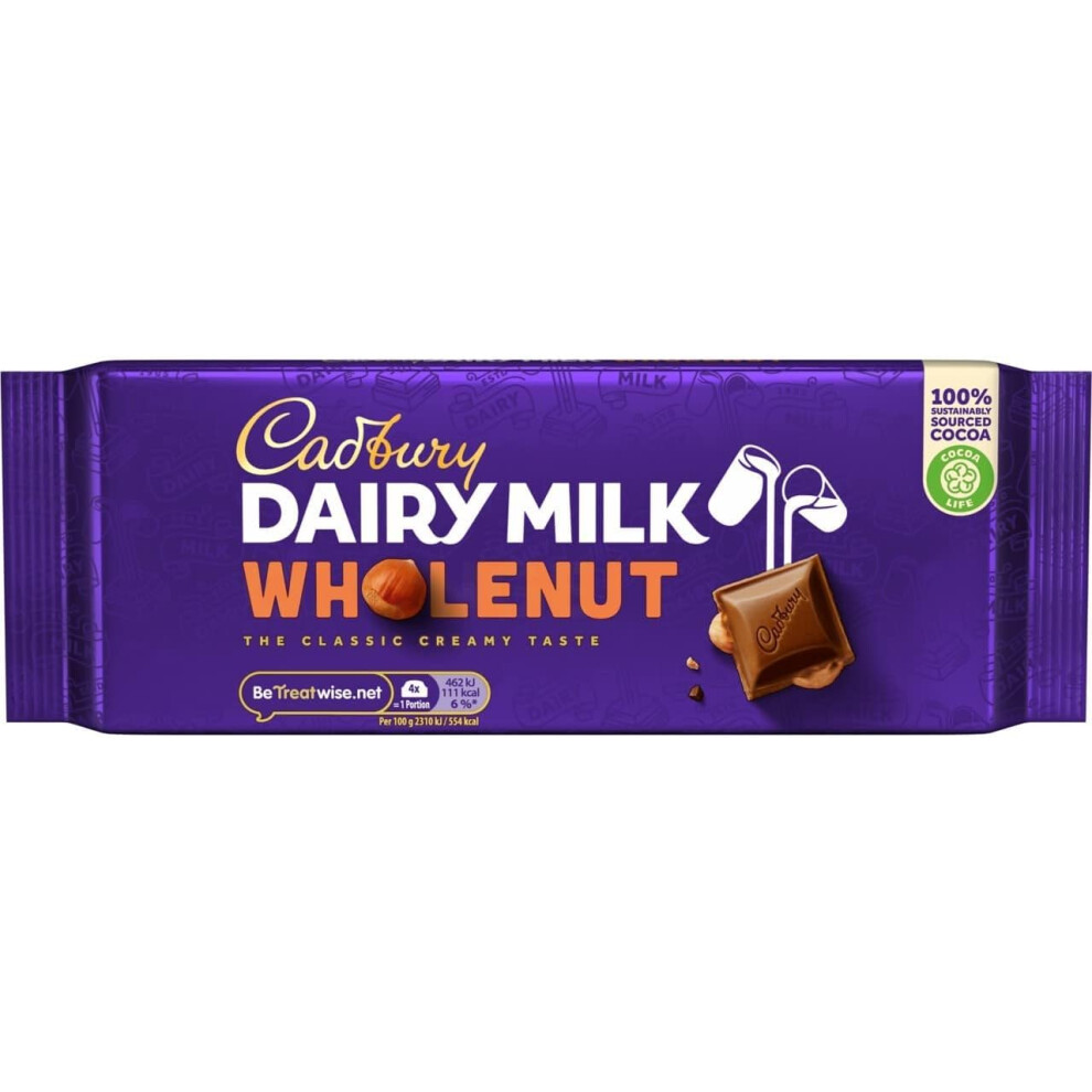 Cadbury Dairy Milk Whole Nut Bar, Whole Hazelnuts Covered In Creamy Milk Chocolate, 180 G Bar (Pack Of 1)