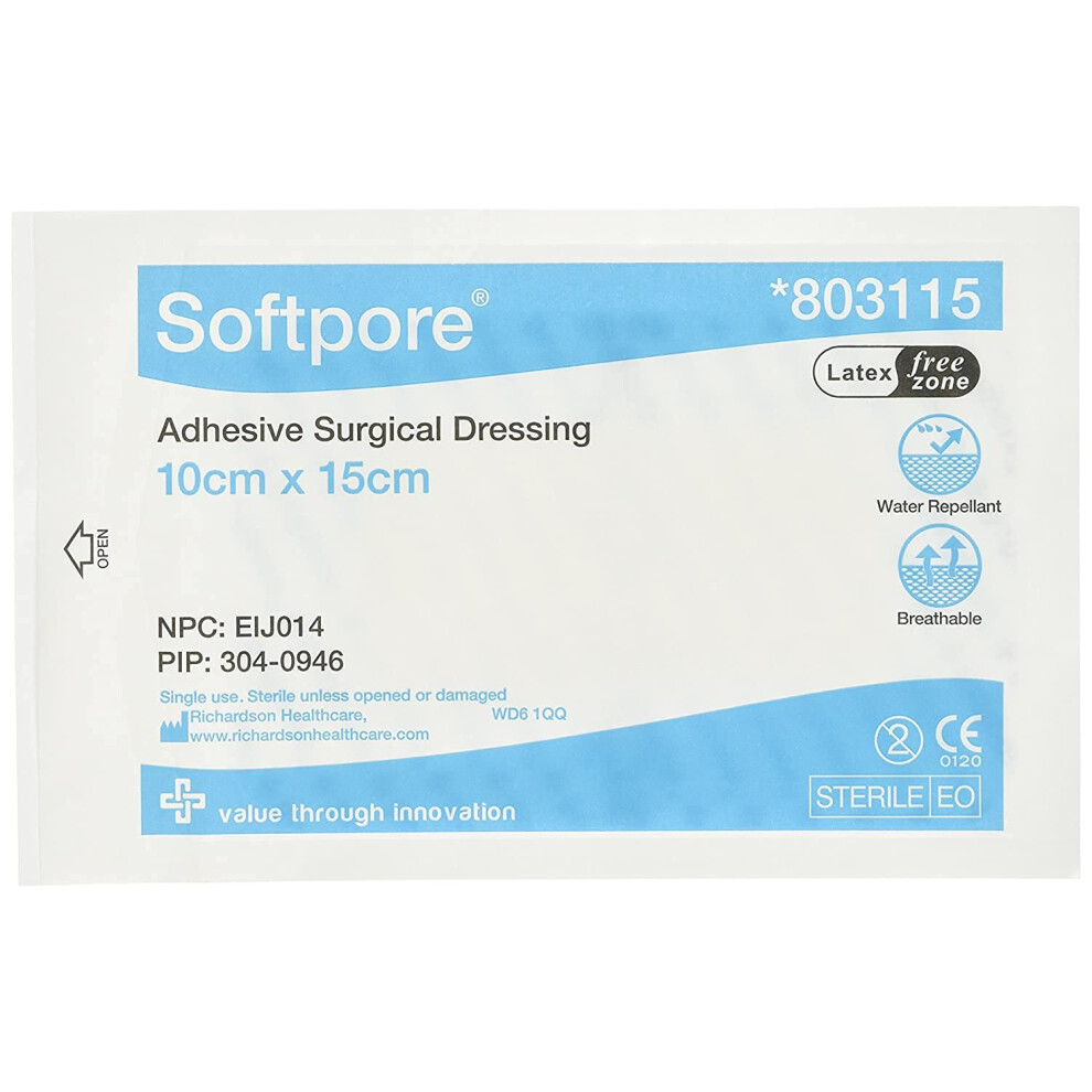 Medisale Ltd Medisale Softpore Adhesive Surgical Dressing Â 10Cm X 15Cm (Pack Of 10 Single Dressings) | Breathable, Low-Adherent Wound Dressing For Gentle Protec