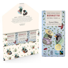 Coconut Flakes Dark organic chocolate loaded with toasted coconut flakes. 60% cocoa. Certified organic, Fairtrade, and net climate positive. Beautifu