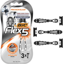 BIC Flex5 Razors - 5 Moveable Nano-tech Blades Plus a Precision Blade for Men - Pack of 3 Disposable Razors