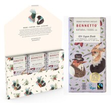 82% Super Dark Exceptionally dark organic chocolate with 82% cocoa. Certified organic, Fairtrade, and net climate positive. Beautiful gifts for every