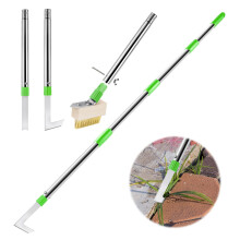 Patio Weed Remover Tool with Long Handle, Weed Scraper and Weed Brush Set Combo, 60" Block Paving Weeding Tool to Remove Weeds & Moss, 3 Different We