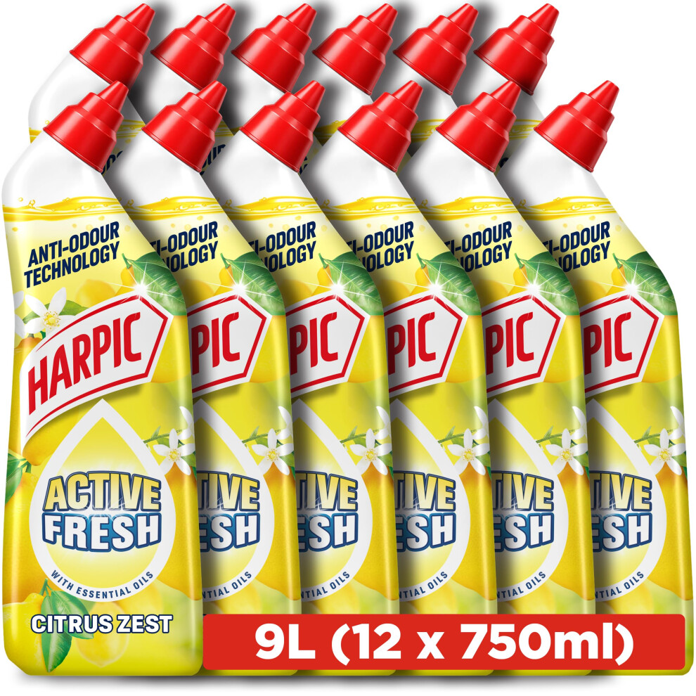 Harpic Active Fresh Toilet Cleaning Gel 750Ml, Citrus Zest, Pack Of 12
