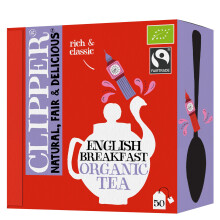 Clipper Organic English Breakfast | Box of 50 Envelop String & Tag Teabags | Organic | Eco-Conscious, Fair Trade Tea | Natural, Unbleached