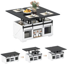 Lift Top Coffee Table 105CM Farmhouse Center Table 2 Sliding Barn Doors