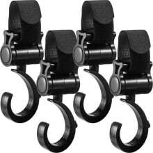 Kinderwagenhaken, 4 stuks opbergtasjes voor Yoyo kinderwagens, universele kinderwagenclipaccessoire (verpakking van 4), zwart