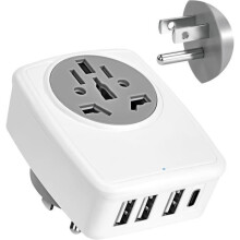 Amerikaanse stekkeradapter, adapter van Frankrijk naar de VS met 3 USB-poorten en 1 Type-C-poort, universele reisadapter