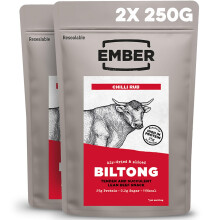Ember Beef Biltong Chilli 500g - High Protein Meat Jerky Snack - Ready to Eat, Low Fat, No Added Sugar, Keto, No Artificial Flavours - 2 x 250g Resea
