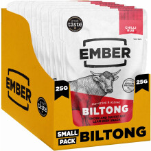 Ember Beef Biltong Chilli 250g - High Protein Meat Jerky Snack - Ready to Eat, Low Fat, No Added Sugar, Keto, No Artificial Colours or Flavours - Box