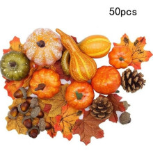 50-delige Halloween-feestdecoratieset: Mini kunstmatige esdoornblad-simulatiepompoen