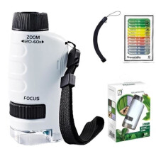 AMOUNE draagbare microscoop - 60-120x model - 12 objectglaasjes - LED - Voor kinderen