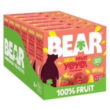 BEAR Super Sour Strawberry & Apple Yoyos - Dried Fruit Rolls - Healthy - Vegan - (Pack of 30)20g, 6 Packs x 5 Small packs