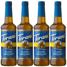 Torani Sugar Free Classic Hazelnut Coffee Syrup 4 x 750ml – Zero Calorie Drink Syrup for Coffee, Lattes & Iced Drinks – Barista Style Classic Haze