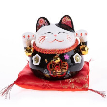 Beeldje - DE KOOPJESJAGER - Maneki Neko - Porselein - Kersenbloesems - Inclusief kussen - 11 x 10 x 9,5 cm