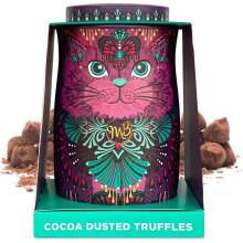 Monty Bojangles Cocoa Dusted Chocolate Truffles Cat Tin (Violet Rebel - 135g) Choccy Scoffy Flavoured Luxury Chocolatey Truffles - Collectable Cat Ti