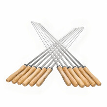 IMEEA 16.5in/42cm Flat Kebab Skewers Stainless Steel Barbecue Skewers with Wooden Handle Flat Metal BBQ Skewers for Grilling, Set of 12