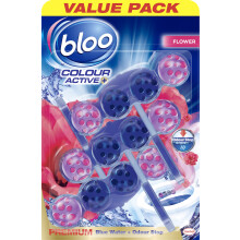 Bloo Colour Toilet Rim Block Colour Active Blue Fresh Flower | 4 in 1 Toilet Cleaners with Anti-Limescale, Cleaning Foam