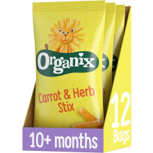 Organix Carrot Stix Organic Toddler Snack, Finger Food, Corn Puffs, 10+ Months, Multipack, 4 x 15 g Bags Per Pack (3 Packs Total)