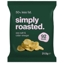 Simply Roasted - Sea Salt & Vinegar Crisps | 12 x 21.5g Impulse Bags | Tangy & Salty | 50% Less Fat | Under 99 Cals Per Serve | Triple Cooked for the