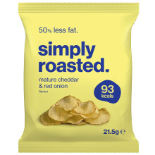 Simply Roasted - Mature Cheddar Crisps | 12 x 21.5g Impulse Bags | Sharp & Cheesy | 50% Less Fat | Under 99 Calories Per Serve | Triple Cooked for th