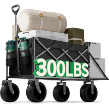 Festival Trolley, 300L Folding Beach Trolley Cart with Adjustable Tailgate, 360 Wheels and Brake Load up 150KG, Adjustable Handle Cover Bag, All-Ter