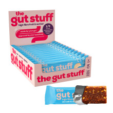 The Gut Stuff High Fibre Fruit & Nut Bars – Gut Friendly Snack, Gluten Free, Vegan, Low Calorie Healthy Snacks - 12 Bars - Sea Salt & Caramel Flavou