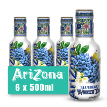 Arizona Blueberry White Tea, Pack of 6 x 500ml PET Bottles, Infused Iced Tea with Blueberries Pears Honey, No Artificial Colours or Preservatives