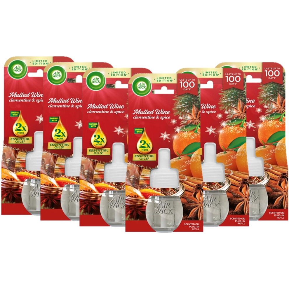 Airwick Air Wick Plug In Diffuser Refill, Mulled Wine, Pack 6 X 19Ml, Long Lasting Fragrance, Lasts Up To 600 Days, Plug In Air Freshener