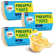 Dole Pineapple In Juice 3 x 4 Packs, Fresh Fruit Chunks, Healthy Snack, No Added Sugar Fruit Bowls, Perfect for Breakfast & Dessert or Adding to Reci