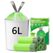 JelKen 120 Biodegradable Bin Liners 6l w/ Drawstring Tie Handle, Food