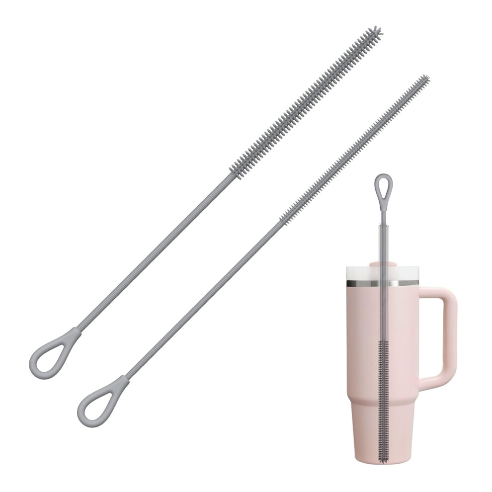 Bgbxyx Grey Silicone Straw Cleaner Brush, 2Pcs Reusable Straw Brush For Straws, Non-Slip Handle Soft And Bendable, 6Mm+9Mm,