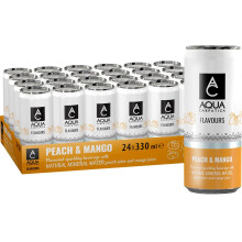 AQUA Carpatica Sparkling Flavours Peach & Mango 330ml x 24 - Natural Fruit Juice Infused Sparkling Water, Naturally Alkaline, Sweetened with Agave Sy
